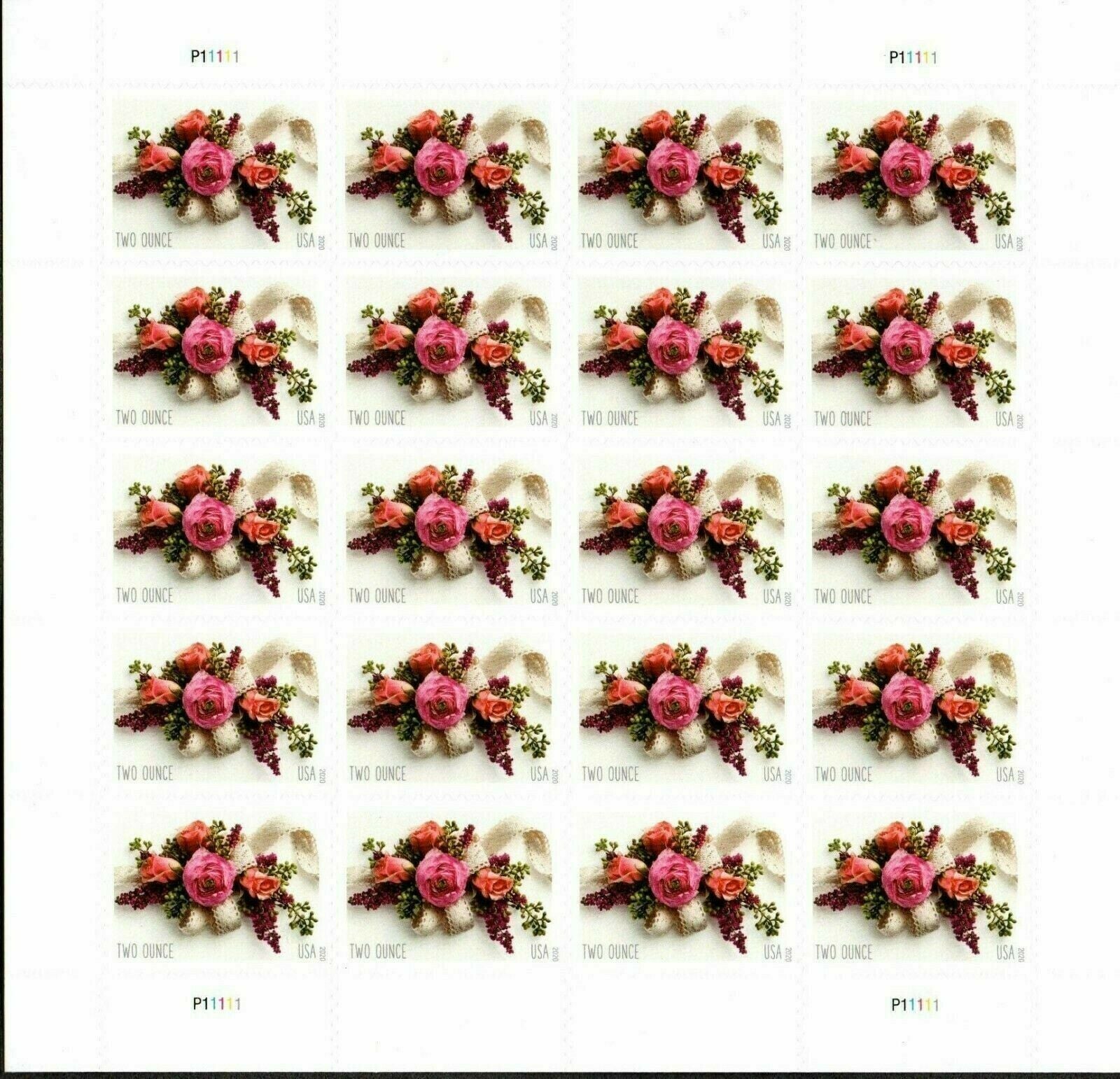 2020 USPS SHEET OF 20 TWO OUNCE STAMPS GARDEN CORSAGE 1.07¢