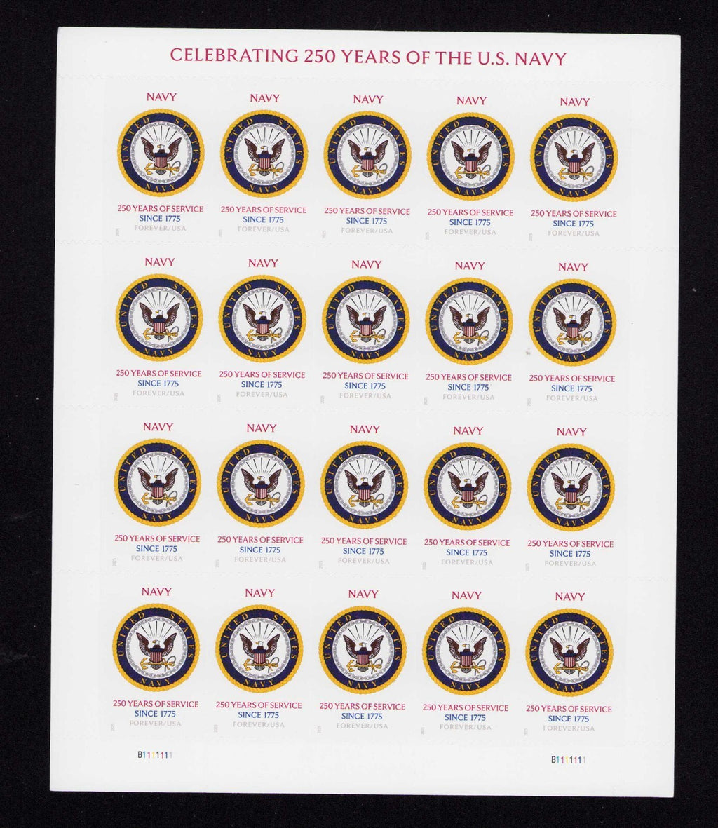 2025 USPS SHEET OF 20 FOREVER LETTER STAMPS CELEBRATING 250 YEARS OF US NAVY 78¢