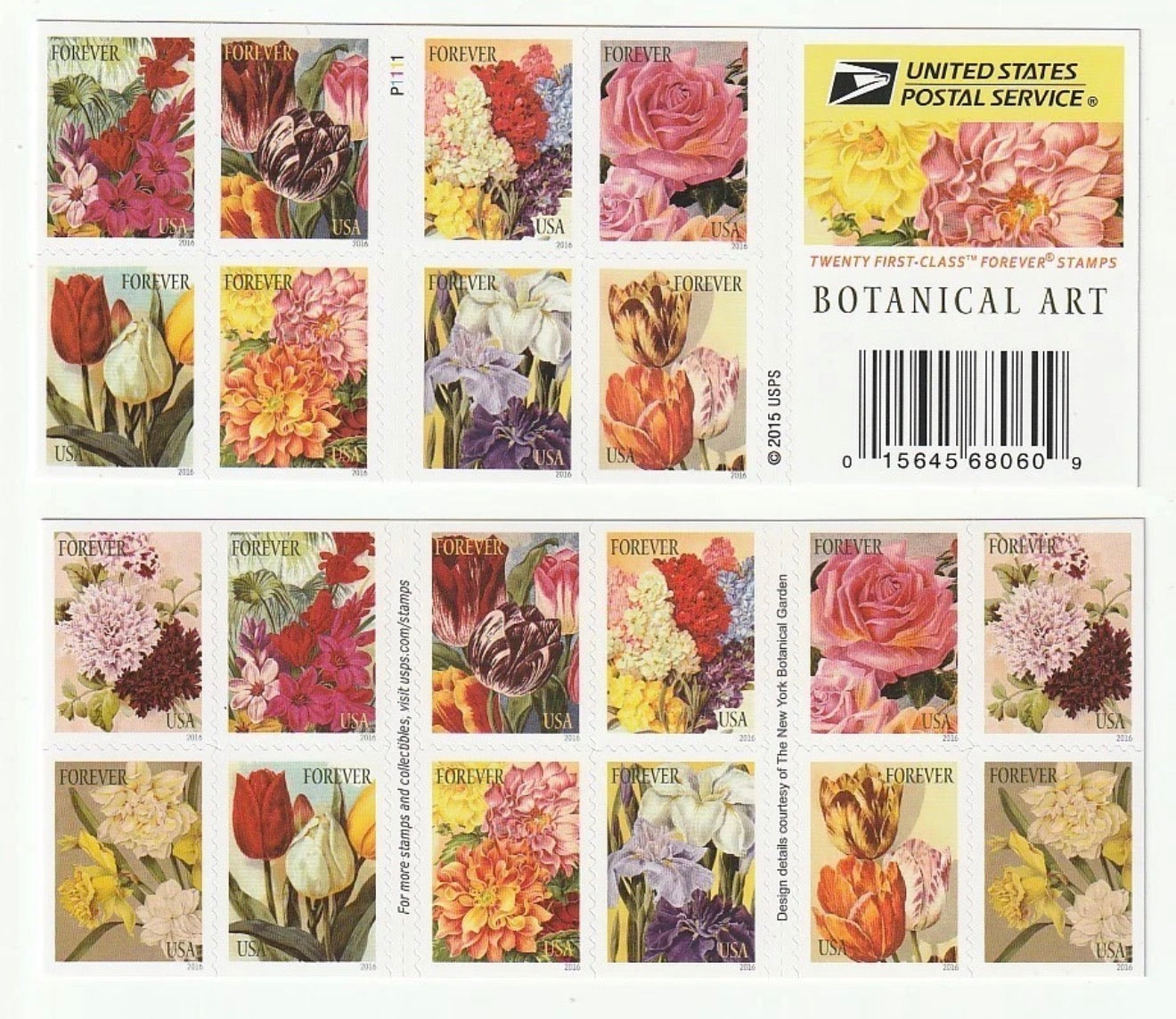 2015 USPS SHEET OF 20 FIRST CLASS LETTER STAMPS BOTANICAL ART 78¢