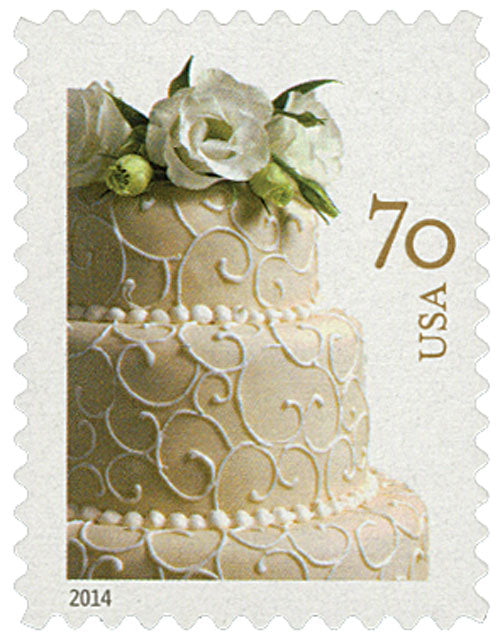 2014 USPS SHEET OF 20 70¢ LETTER STAMPS WEDDING CAKE