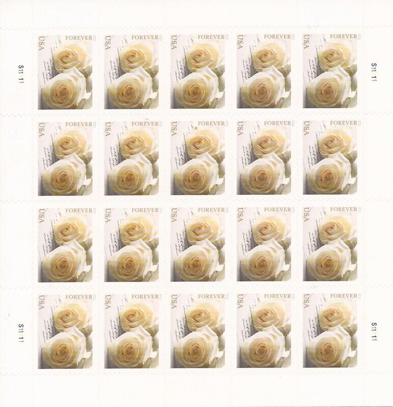 2011 USPS SHEET OF 20 FIRST CLASS LETTER STAMPS WEDDING ROSES 78¢