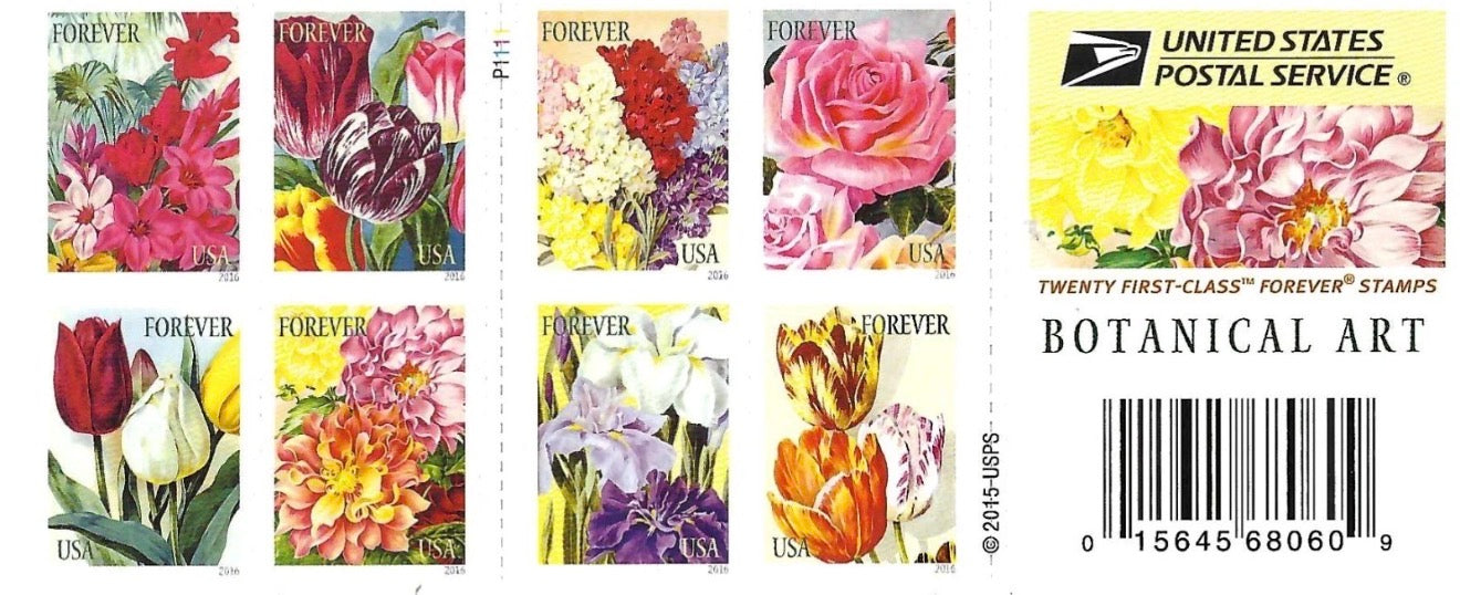 2015 USPS SHEET OF 20 FIRST CLASS LETTER STAMPS BOTANICAL ART 78¢