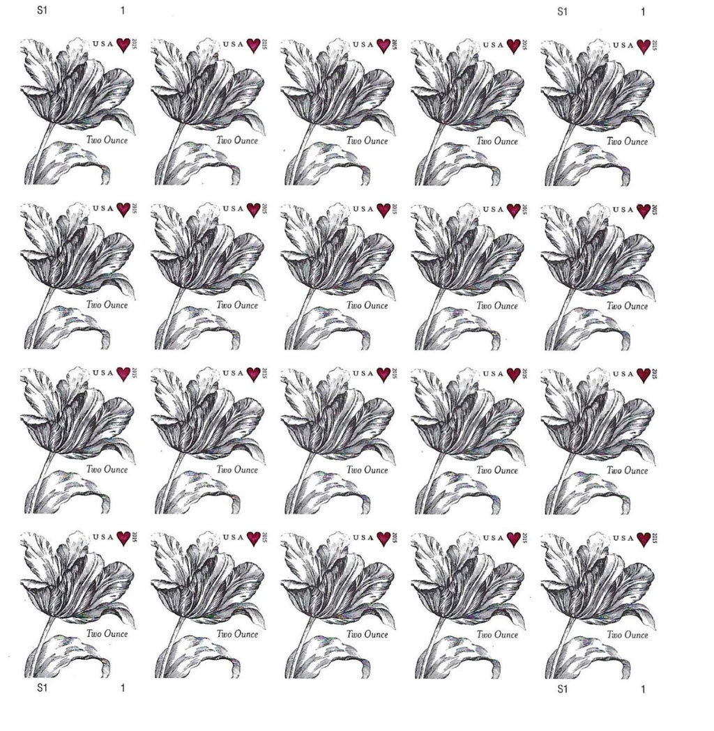 2015 USPS SHEET OF 20 TWO OUNCE STAMPS VINTAGE WEDDING TULIP 1.07¢