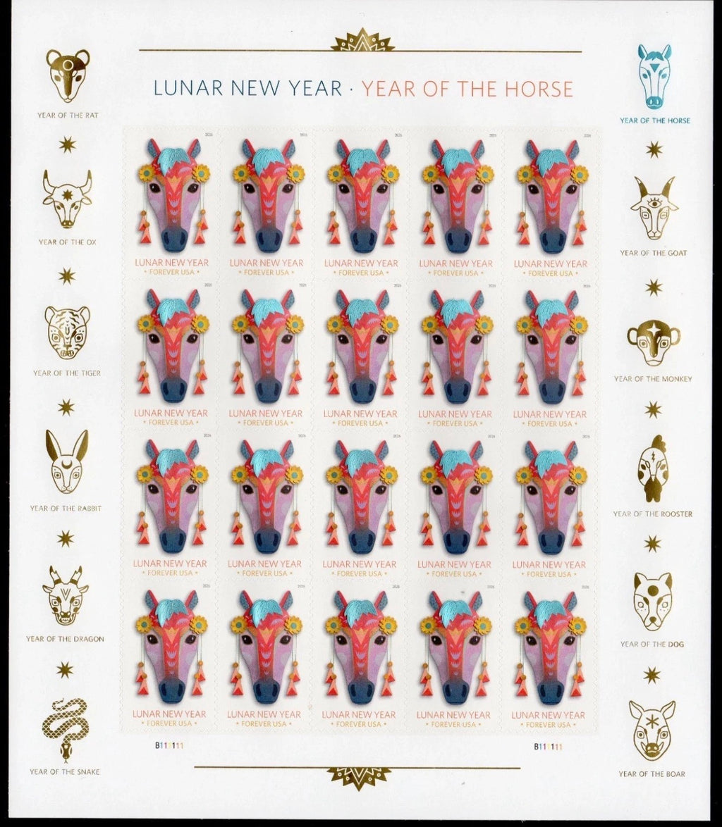 2026 USPS SHEET OF 20 FIRST CLASS LETTER STAMPS LUNAR NEW YEAR- HORSE 78¢
