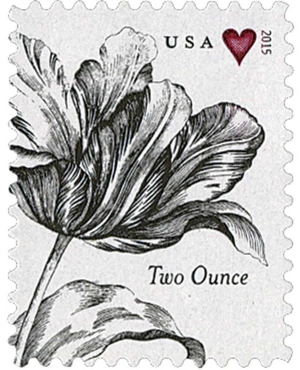 2015 USPS SHEET OF 20 TWO OUNCE STAMPS VINTAGE WEDDING TULIP 1.07¢