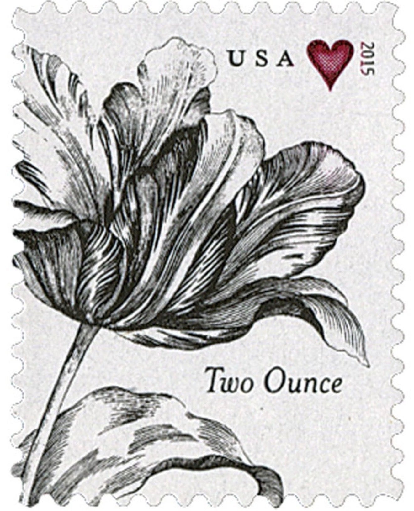 2015 USPS SHEET OF 20 TWO OUNCE STAMPS VINTAGE WEDDING TULIP 1.07¢