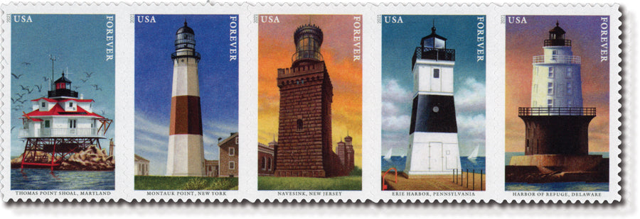 2021 USPS SHEET OF 20 FIRST CLASS LETTER STAMPS MID-ATLANTIC LIGHTHOUSES 78¢