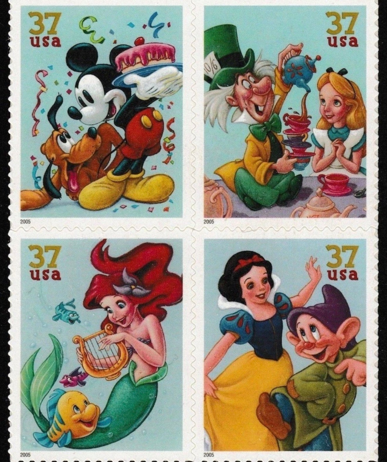 2005 USPS SHEET OF 20 37¢ LETTER STAMPS ART OF DISNEY CELEBRATION