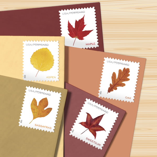 2025 USPS SHEET OF 20 POSTCARD STAMPS VIBRANT LEAVES 61¢