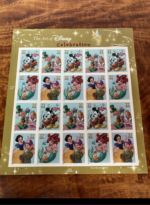 2005 USPS SHEET OF 20 37¢ LETTER STAMPS ART OF DISNEY CELEBRATION