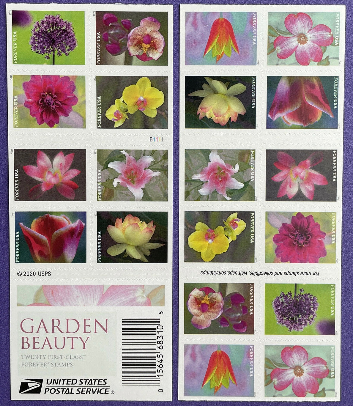 2021 USPS SHEET OF 20 FIRST CLASS LETTER STAMPS GARDEN BEAUTY 78¢