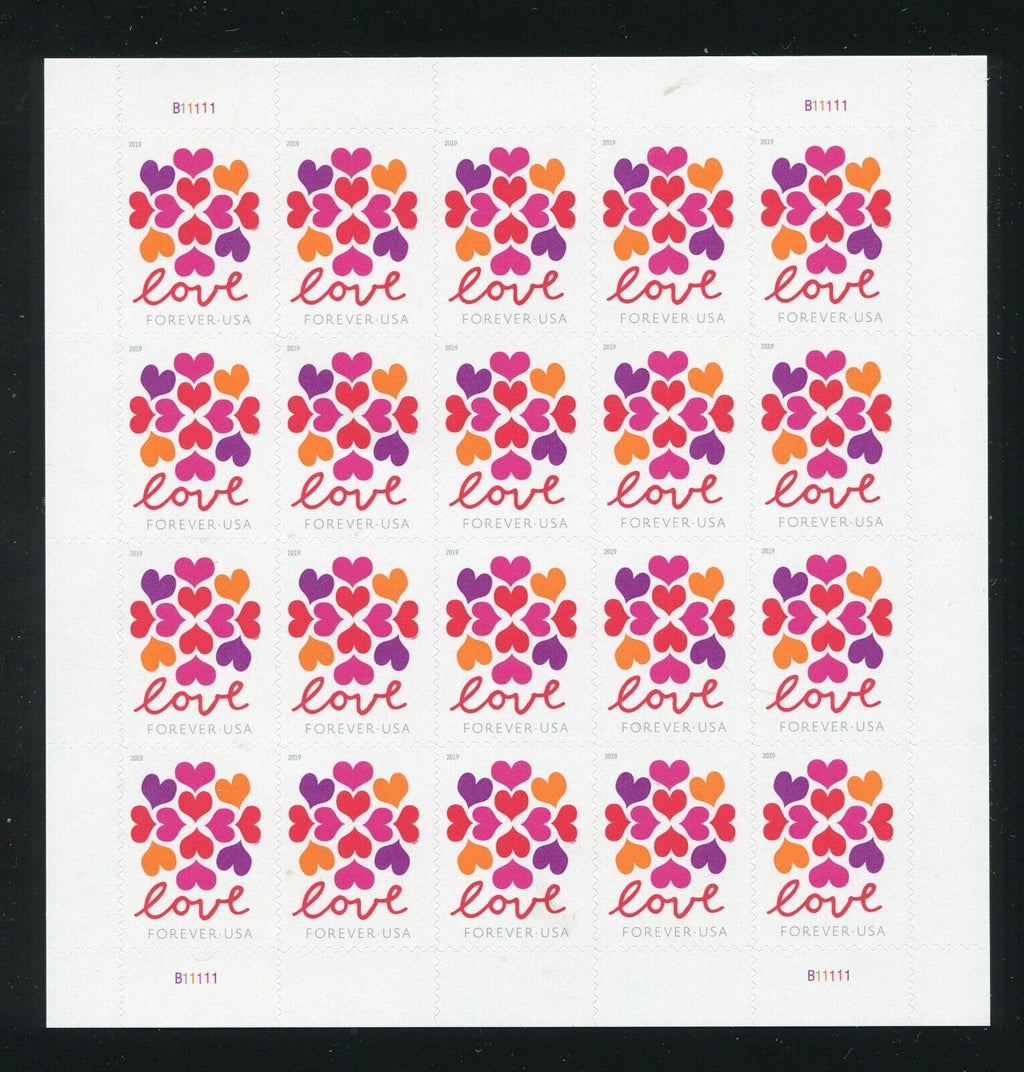 2019 USPS SHEET OF 20 FIRST CLASS LETTER STAMPS LOVE 78¢