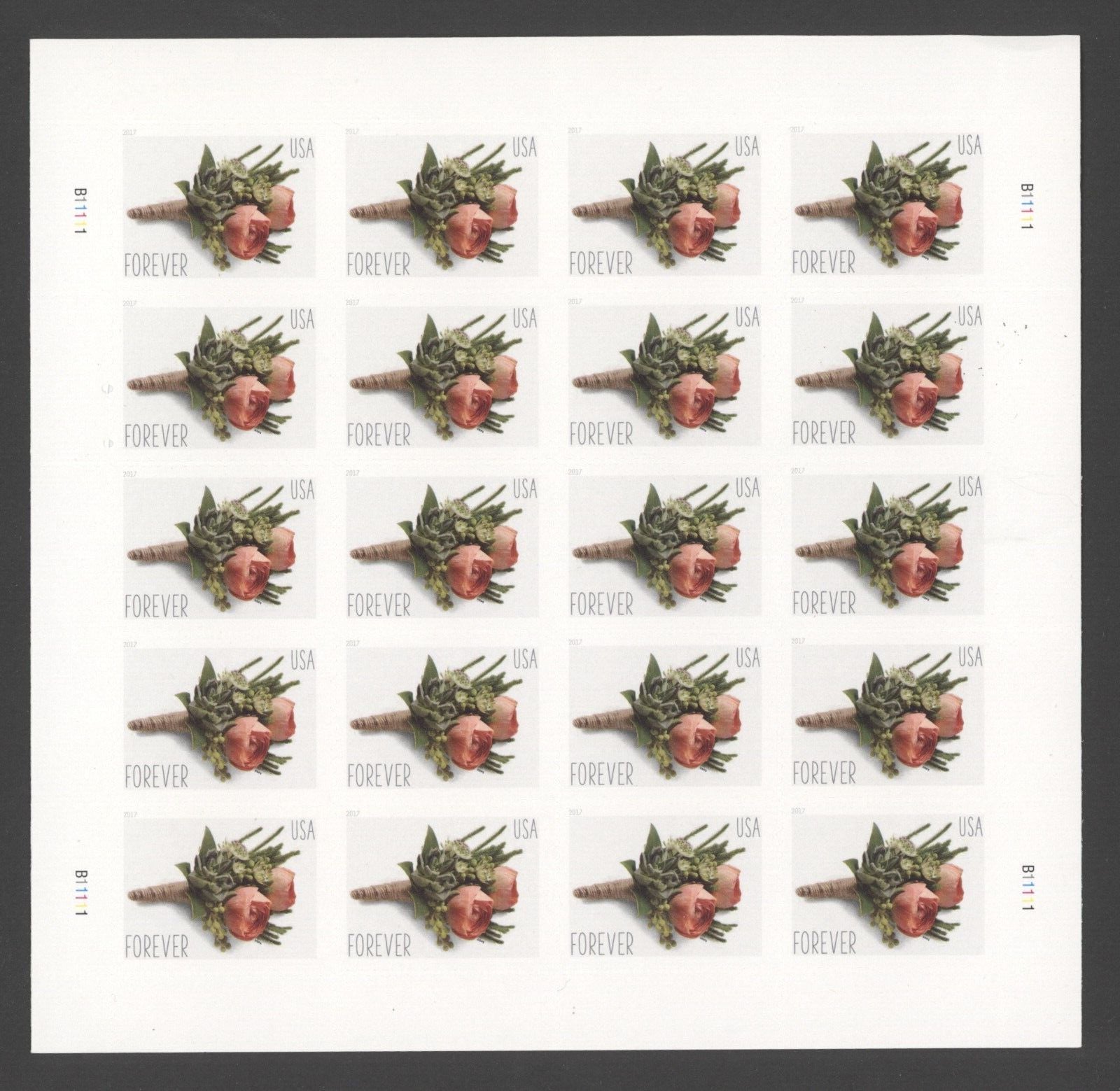 2017 USPS SHEET OF 20 FIRST CLASS LETTER STAMPS CELEBRATION BOUTONNIÈRE 78¢
