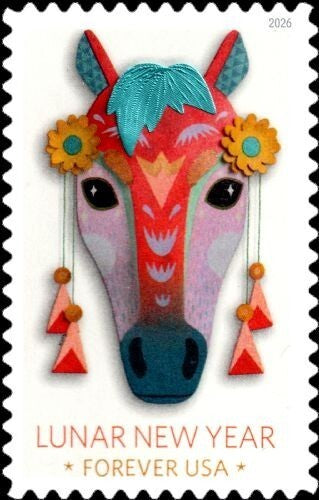 2026 USPS SHEET OF 20 FIRST CLASS LETTER STAMPS LUNAR NEW YEAR- HORSE 78¢