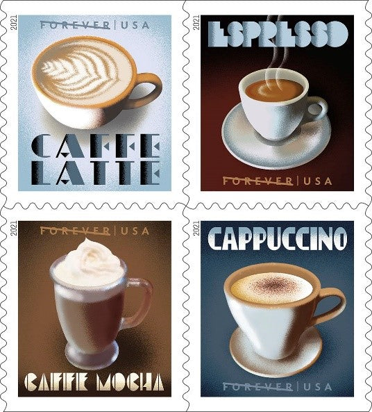 2021 USPS SHEET OF 20 FIRST CLASS LETTER STAMPS ESPRESSO DRINKS 78¢
