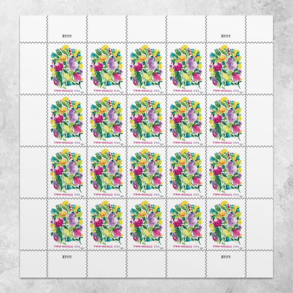 2024 USPS SHEET OF 20 TWO OUNCE STAMPS WEDDING BLOOMS 1.07¢