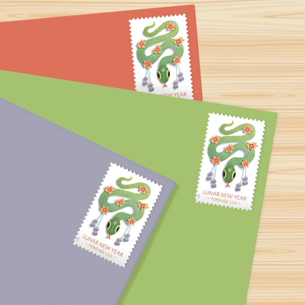 2025 USPS SHEET OF 20 FIRST CLASS LETTER STAMPS LUNAR NEW YEAR- SNAKE 78¢