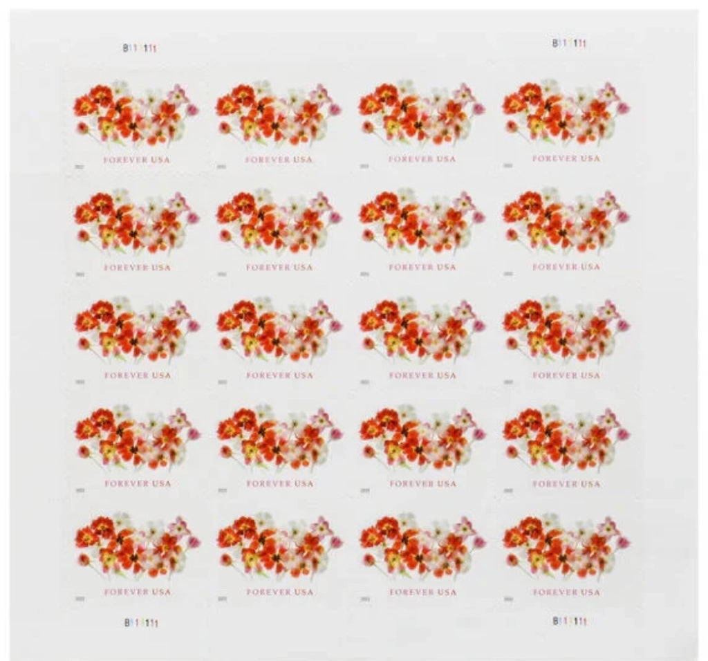 2021 USPS SHEET OF 20 FIRST CLASS LETTER STAMPS WEDDING TULIPS 78¢