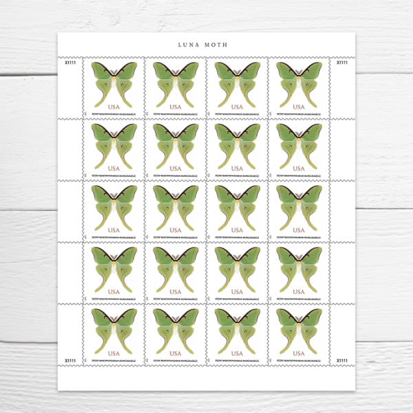 2025 USPS SHEET OF 20 NON-MACHINEABLE LETTER STAMPS LUNA MOTH 1.27¢