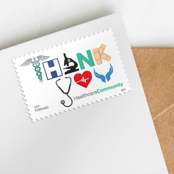 2024 USPS SHEET OF 20 FIRST CLASS LETTER STAMPS THANK YOU, HEALTHCARE 78¢