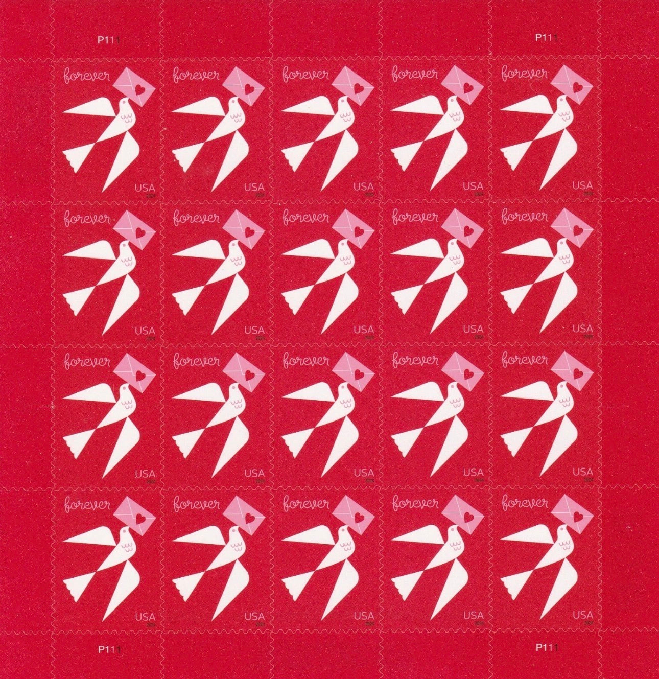 2024 USPS SHEET OF 20 FIRST CLASS LETTER STAMPS LOVE 78¢
