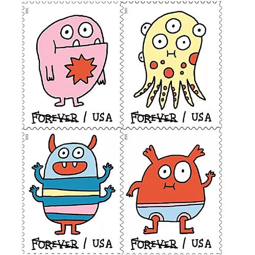 2021 USPS SHEET OF 20 FIRST CLASS LETTER STAMPS MESSAGE MONSTERS 78¢
