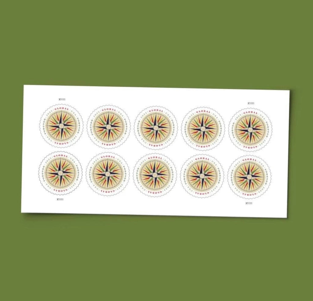 2025 USPS SHEET OF 10 GLOBAL STAMPS- 1794 COMPASS ROSE 1.70¢