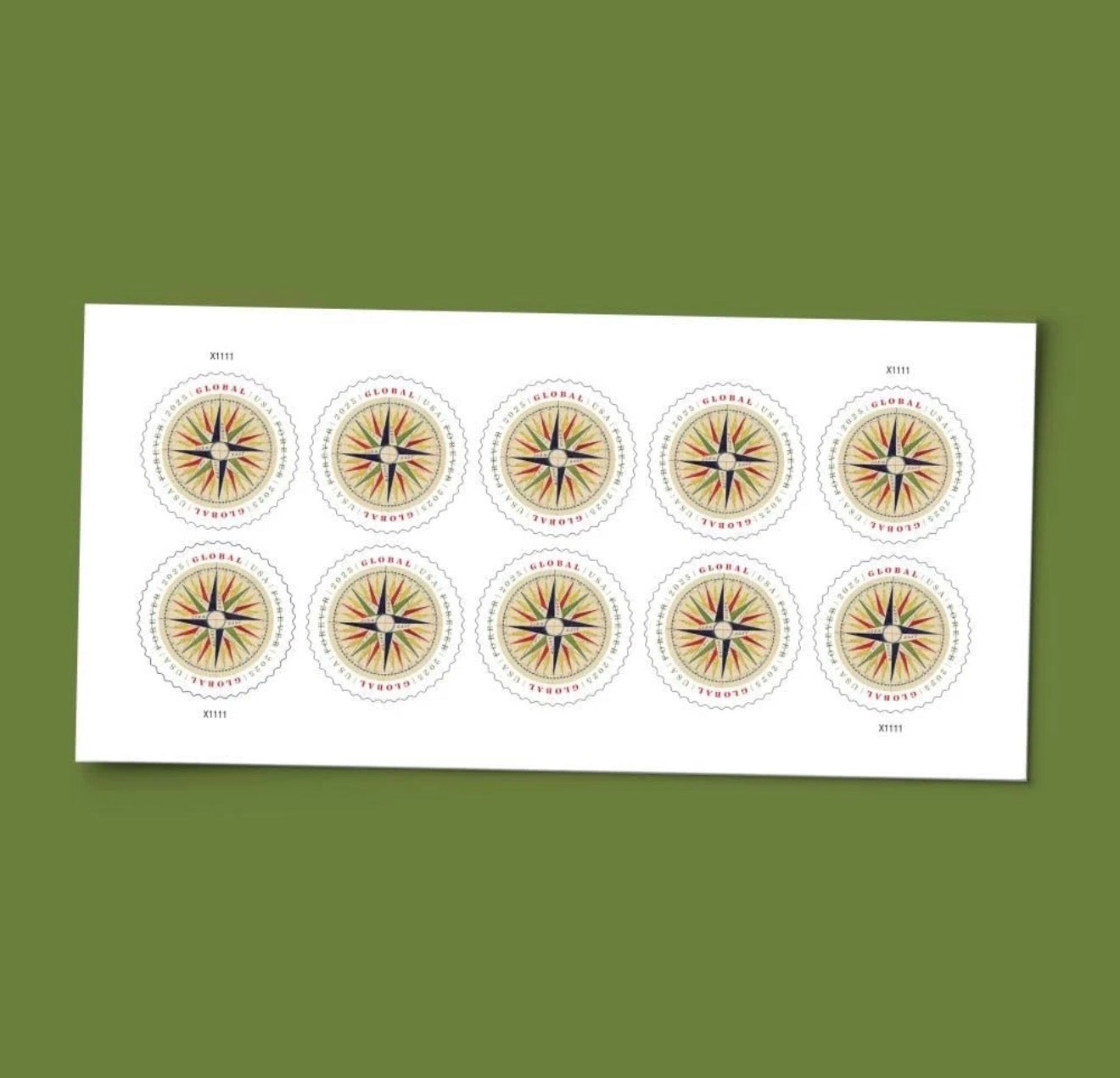 2025 USPS SHEET OF 10 GLOBAL STAMPS- 1794 COMPASS ROSE 1.70¢