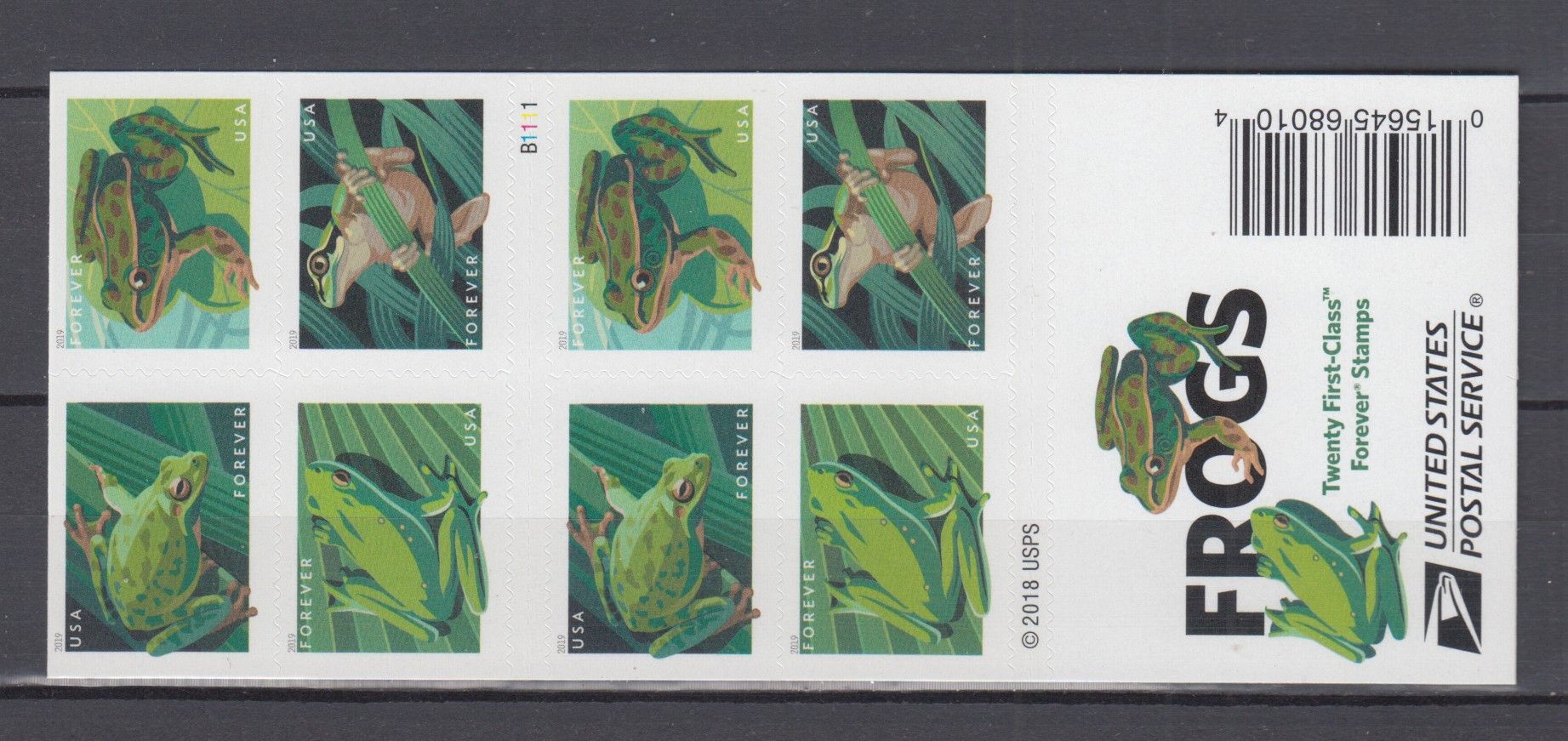 2019 USPS SHEET OF 20 FIRST CLASS LETTER STAMPS FROGS 78¢
