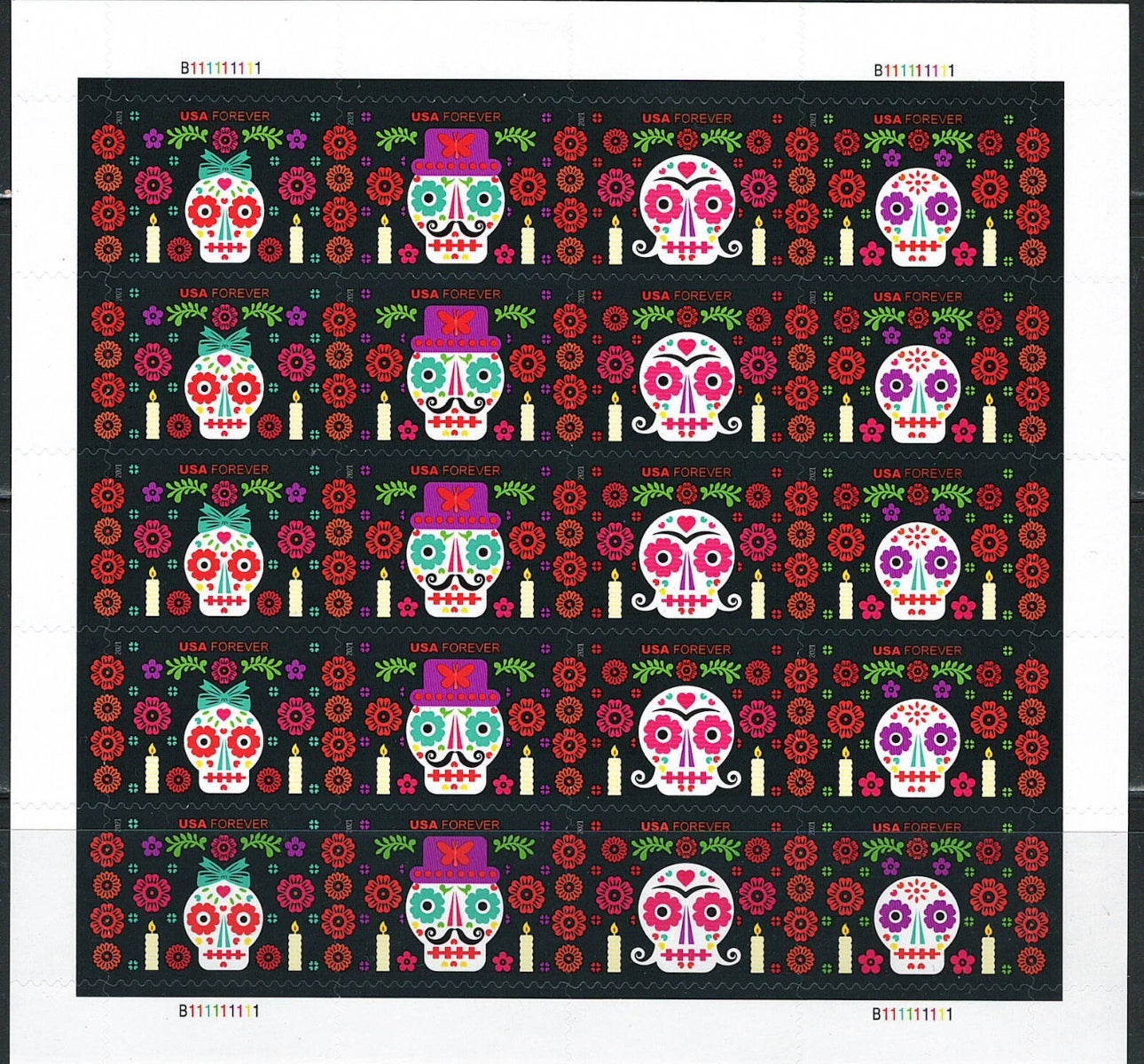 2021 USPS SHEET OF 20 FIRST CLASS LETTER STAMPS -DAY OF THE DEAD 78¢
