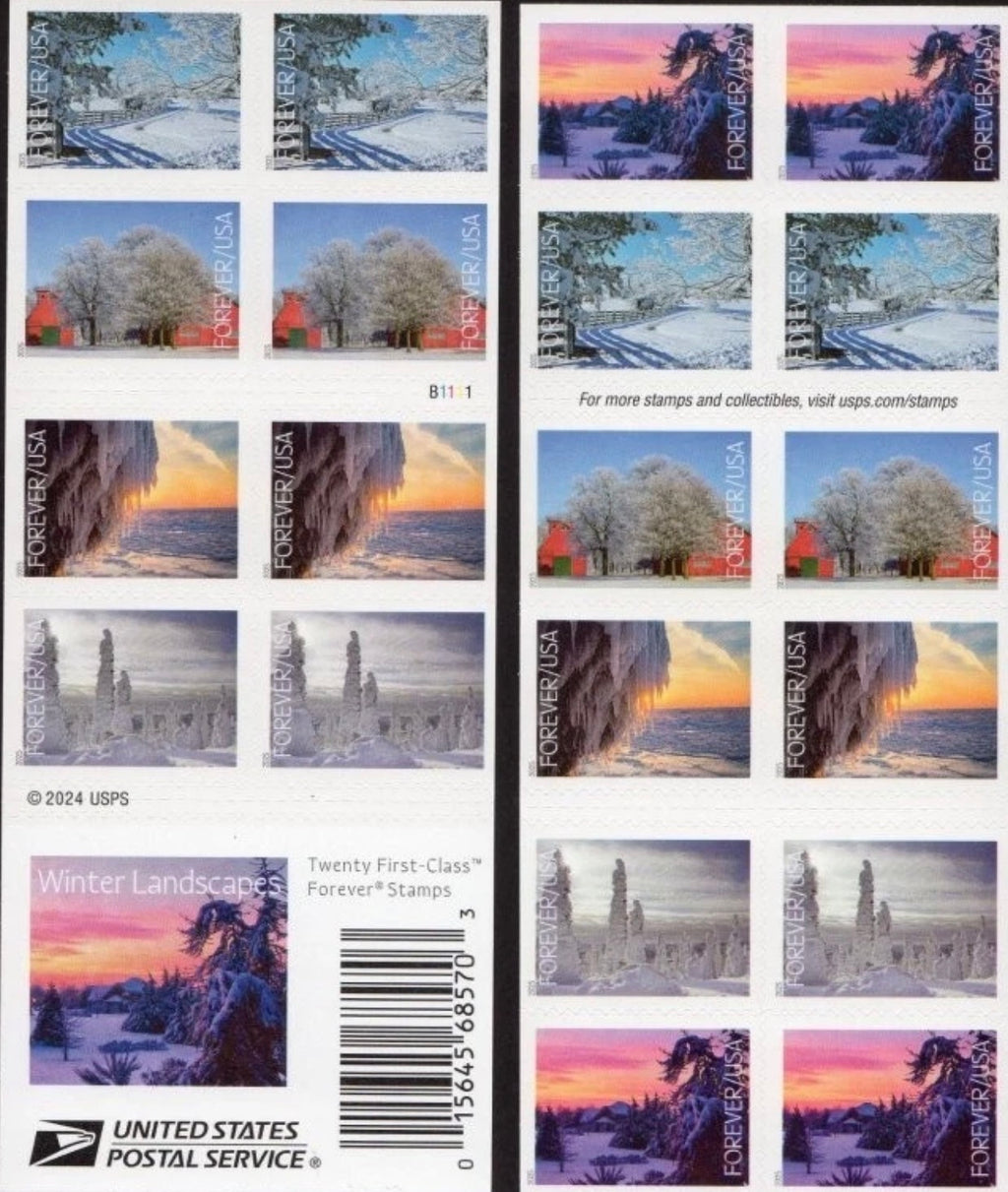 2025 USPS SHEET OF 20 FIRST CLASS LETTER STAMPS WINTER LANDSCAPES 78¢