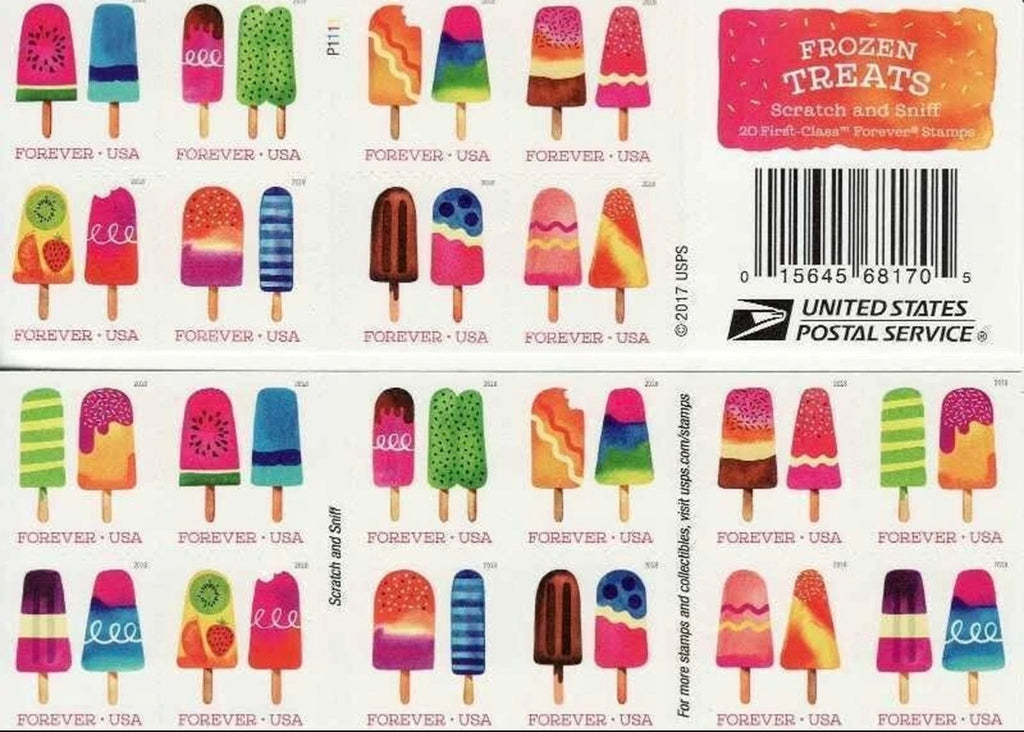 2018 USPS SHEET OF 20 FIRST CLASS LETTER STAMPS FROZEN TREATS 78¢