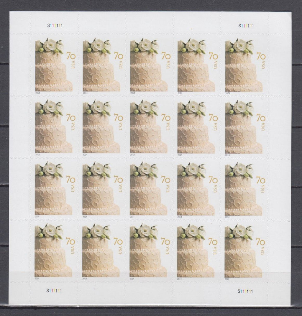 2014 USPS SHEET OF 20 70¢ LETTER STAMPS WEDDING CAKE
