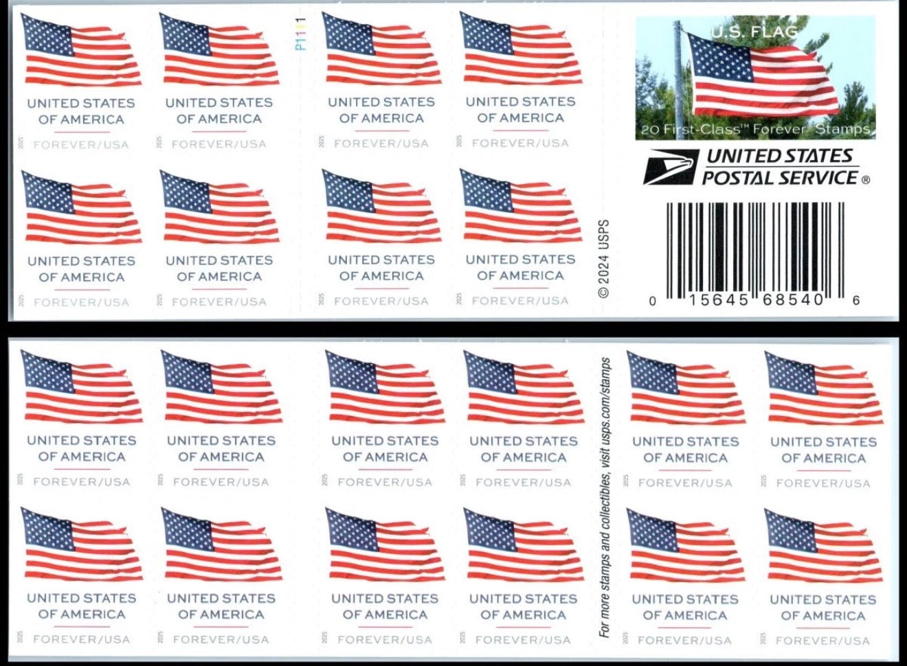2025 USPS SHEETS FIRST CLASS LETTER STAMPS U.S. FLAGS 78¢