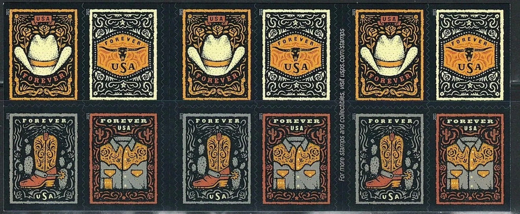 2021 USPS SHEET OF 20 FIRST CLASS LETTER STAMPS WESTERN WEAR 78¢