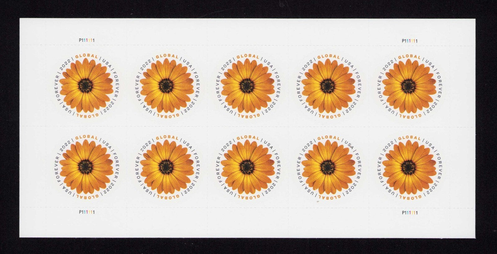 2022 USPS SHEET OF 10 GLOBAL STAMPS- AFRICAN DAISY 1.70¢