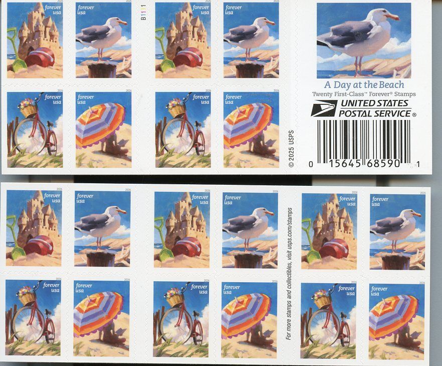 2026 USPS 20 FIRST CLASS LETTER STAMPS A Day at the Beach 82¢