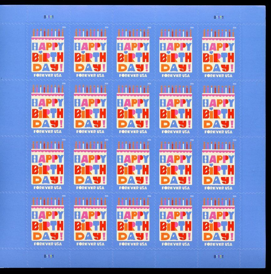 2026 USPS 20 FIRST CLASS LETTER STAMPS HAPPY BIRTHDAY 82¢