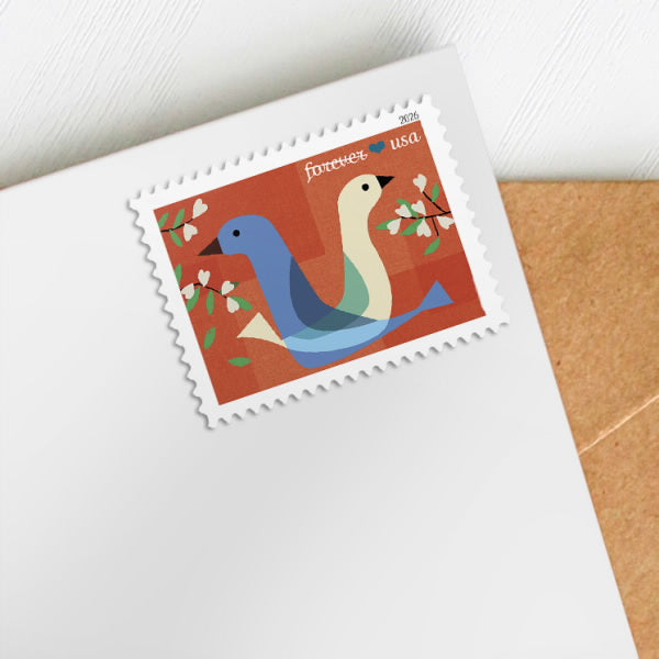 2026 USPS SHEET OF 20 FIRST CLASS LETTER STAMPS LOVE BIRDS 78¢
